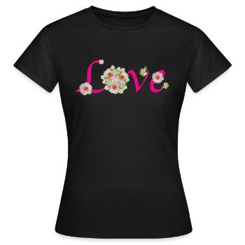Love Liebe Blüten Frühling Muttertag Karneval - Frauen T-Shirt - Schwarz - Vorne - AI Model Female 172 dark (172cm)