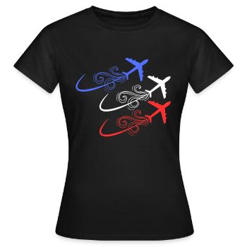 Patrouille de France, blau, weiß, rote Flugzeuge - Frauen T-Shirt - Schwarz - Vorne - AI Model Female 172 dark (172cm)