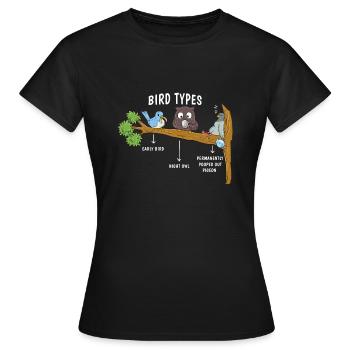 Vogelarten für Kaffeeliebhaber - Frauen T-Shirt - Schwarz - Vorne - AI Model Female 172 dark (172cm)