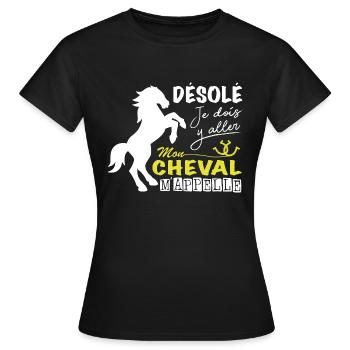 Cheval Shirt • Equitation Cavalier • Poney Cadeaux - T-shirt Femme - noir - Devant - AI Model Female 172 dark (172cm)