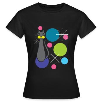 Retro Style Atomic Era Mid Century Cool Cat - Frauen T-Shirt - Schwarz - Vorne - AI Model Female 172 dark (172cm)