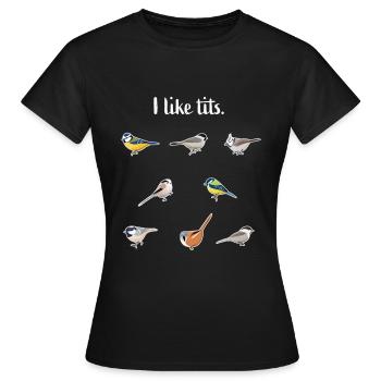 Blue Tit, Great tit & more birds Funny Gift - Women's T-Shirt - black - Front - AI Model Female 172 dark (172cm)