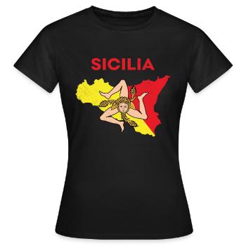 Sicilia Karte Palermo Italienisch Wappen Sizilien - Frauen T-Shirt - Schwarz - Vorne - AI Model Female 172 dark (172cm)