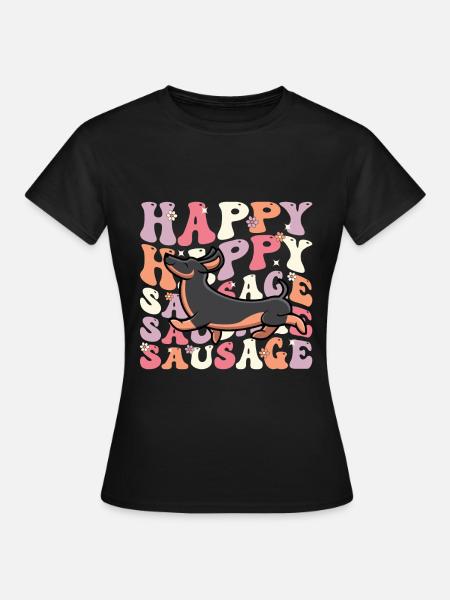 Happy Sausage Dog - Regalo de Perro Retro Wiener - Camiseta mujer - negro
