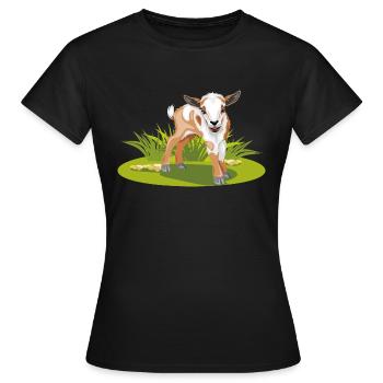 Niedliche Babyziege auf dem Rasen - Frauen T-Shirt - Schwarz - Vorne - AI Model Female 172 dark (172cm)