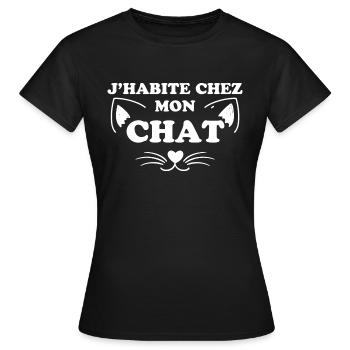 J HABITE CHEZ MON CHAT - T-shirt Femme - noir - Devant - AI Model Female 172 dark (172cm)