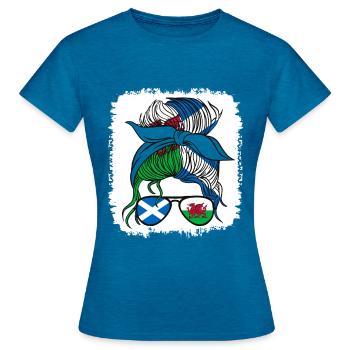 Cymru Halb Schottin Halb Walisisch Mädchen Wales Schottland - Frauen T-Shirt - Antikblaues Saphir meliert - Vorne - AI Model Female 172 dark (172cm)