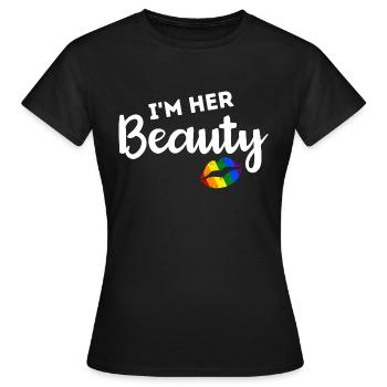 LGBT Pride Arc-en-ciel Couples Lesbiennes Je suis sa beauté - T-shirt Femme - noir - Devant - AI Model Female 172 dark (172cm)
