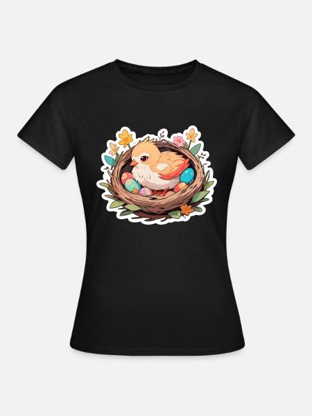 Osternest mit Küken - Frauen T-Shirt - Schwarz
