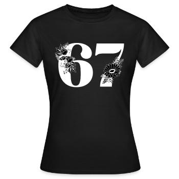 Nummer 67 Schwarze Blumen - 67. Blumengeburtstag - Frauen T-Shirt - Schwarz - Vorne - AI Model Female 172 dark (172cm)