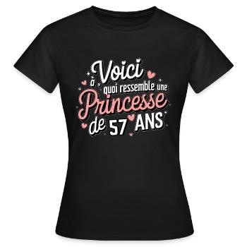 Princesse 57 Ans - T-shirt Femme - noir - Devant - AI Model Female 172 dark (172cm)