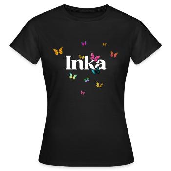 INKA - Beau nom de fille avec des papillons - T-shirt Femme - noir - Devant - AI Model Female 172 dark (172cm)