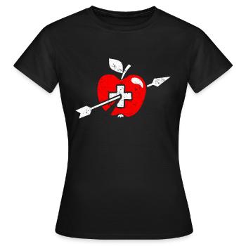 Wilhelm Tell Apfel Schweizer Fahne und Kreuz - Frauen T-Shirt - Schwarz - Vorne - AI Model Female 172 dark (172cm)