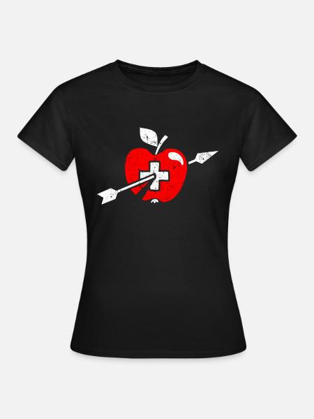 Wilhelm Tell apple Drapeau suisse et croix - T-shirt Femme - noir