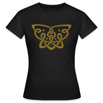 Keltische Fliegen (farblich editierbar) - Frauen T-Shirt - Schwarz - Vorne - AI Model Female 172 dark (172cm)