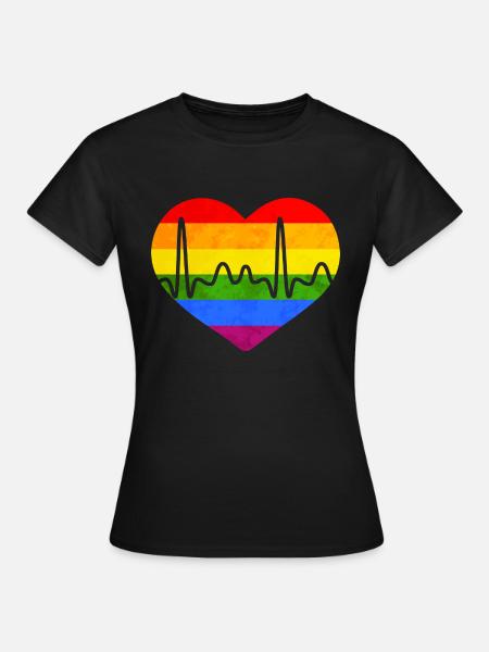 LGBTQ Flagge Buntes Herz Lesbisch Schwul Stolz - Frauen T-Shirt - Schwarz