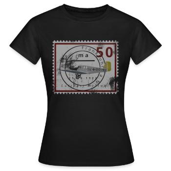 Historical stamp of aviation, fantasy - Women's T-Shirt - black - Front - AI Model Female 172 dark (172cm)