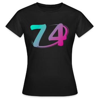 Nummer 74 mehrfarbig - Frauen T-Shirt - Schwarz - Vorne - AI Model Female 172 dark (172cm)