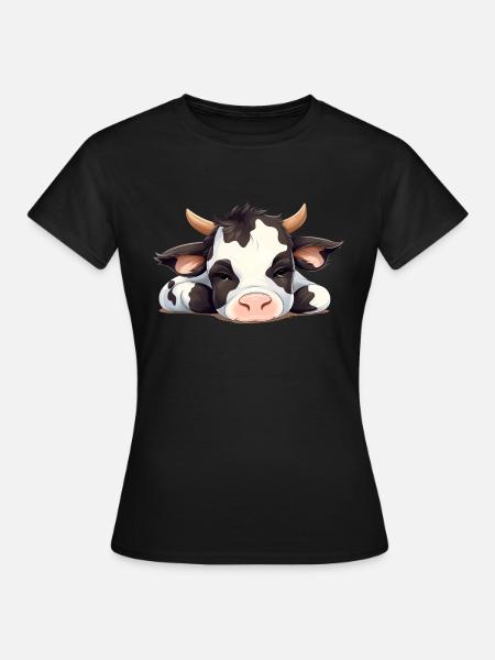 Müde Kuh - genervte Tiere - Frauen T-Shirt - Schwarz