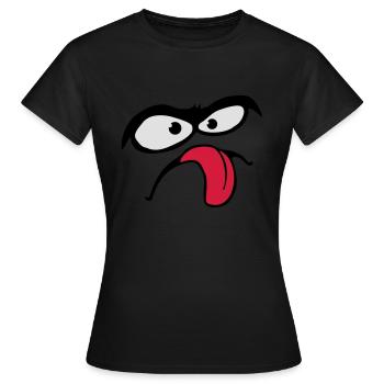 Dicke Augenbrauen Comic Gesicht Zunge Rausstrecken - Frauen T-Shirt - Schwarz - Vorne - AI Model Female 172 dark (172cm)