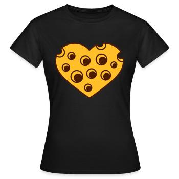 form loecher i love herz liebe kaese gauda comic c - Frauen T-Shirt - Schwarz - Vorne - AI Model Female 172 dark (172cm)