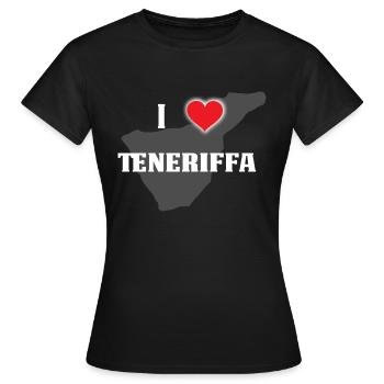 I love TENERIFFA - Ich liebe Teneriffa, Kanaren - Frauen T-Shirt - Schwarz - Vorne - AI Model Female 172 dark (172cm)