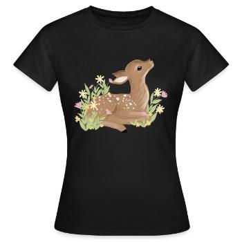 Rehkitz im Frühling - Frauen T-Shirt - Schwarz - Vorne - AI Model Female 172 dark (172cm)