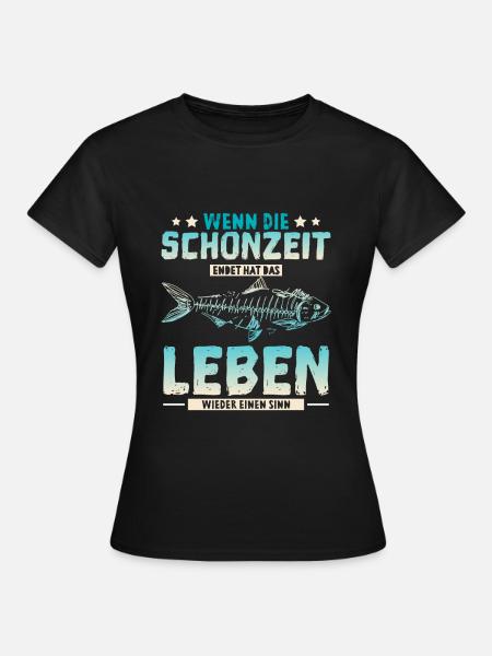 Schonzeit Angeln Fischen Angelrute - Frauen T-Shirt - Schwarz