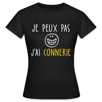 je peux pas j ai connerie - T-shirt Femme - noir - Devant - AI Model Female 172 dark (172cm)