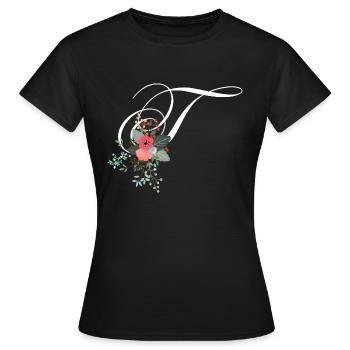 Lettre t fleuris - T-shirt Femme - noir - Devant - AI Model Female 172 dark (172cm)