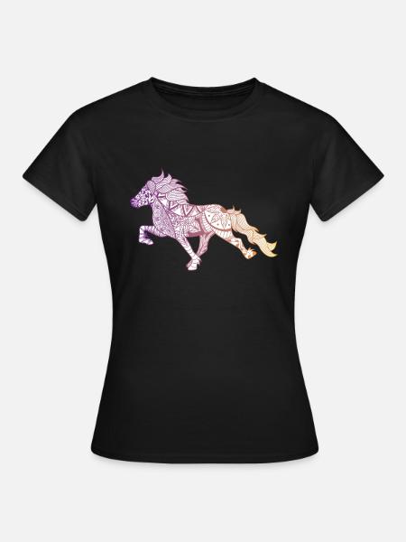Hippi Tölter - Violett/ Gelb - Islandpferd - Frauen T-Shirt - Schwarz