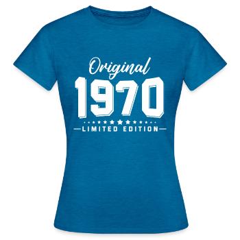 52 Geburtstag Vintage 1970 - Frauen T-Shirt - Antikblaues Saphir meliert - Vorne - AI Model Female 172 dark (172cm)