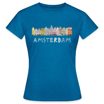 Maisons d’architecture souvenir vintage d’Amsterdam - T-shirt Femme - bleu saphir antique chiné - Devant - AI Model Female 172 dark (172cm)