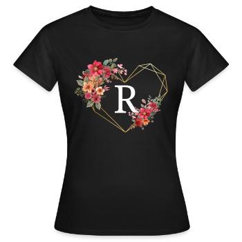 Blumiger goldener Herzbuchstabe - Frauen T-Shirt - Schwarz - Vorne - AI Model Female 172 dark (172cm)