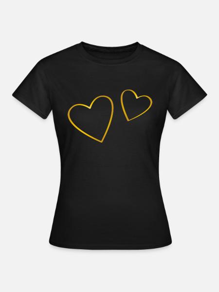 Zwei Herzen gold - Frauen T-Shirt - Schwarz