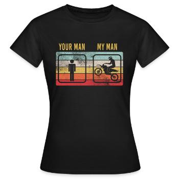 Motorrad Freund Mann Motocross Biker Enduro Spruch - Frauen T-Shirt - Schwarz - Vorne - AI Model Female 172 dark (172cm)