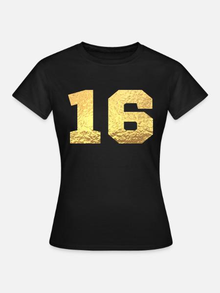 Numéro 16 paillettes doré - 16e anniversaire - T-shirt Femme - noir
