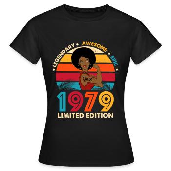 1979 Anniversary Woman Afro Limited Edition - Frauen T-Shirt - Schwarz - Vorne - AI Model Female 172 dark (172cm)