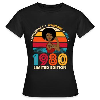 1980 Anniversary Woman Afro Limited Edition - Frauen T-Shirt - Schwarz - Vorne - AI Model Female 172 dark (172cm)