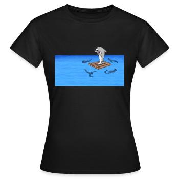 Hai auf Floß - Frauen T-Shirt - Schwarz - Vorne - AI Model Female 172 dark (172cm)