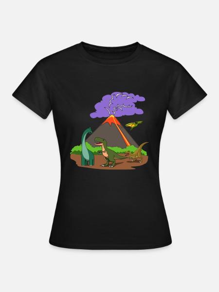 Dino Dinosaurier Vulkanausbruch Eruption Geschenk - Frauen T-Shirt - Schwarz