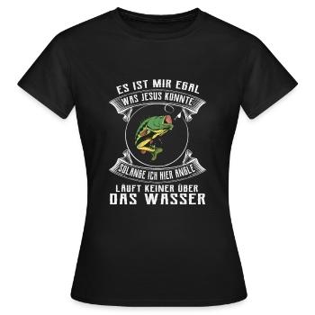 Angeln Angler Jesus Fischer Fischen Geschenkidee - Frauen T-Shirt - Schwarz - Vorne - AI Model Female 172 dark (172cm)