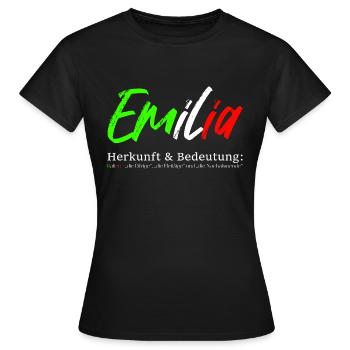 Emilia - Herkunft und Bedeutung - Frauen T-Shirt - Schwarz - Vorne - AI Model Female 172 dark (172cm)