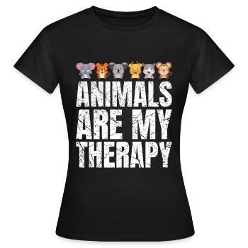 Les animaux sont ma thérapie Amoureux des animaux Animaux - T-shirt Femme - noir - Devant - AI Model Female 172 dark (172cm)