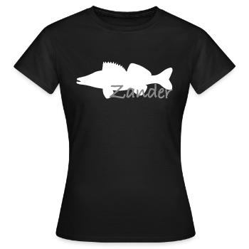 Pike-perch in white with grey lettering - Women's T-Shirt - black - Front - AI Model Female 172 dark (172cm)