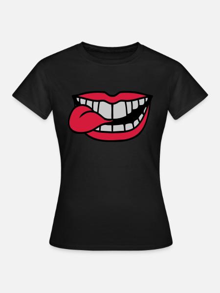 Mund Zunge rausstrecken - Frauen T-Shirt - Schwarz