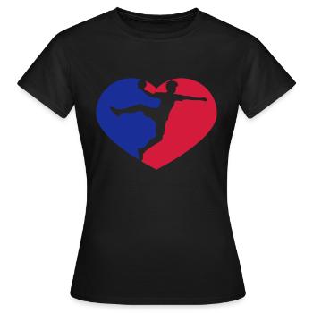 rouge bleu amour coeur silhouette contour handball bal - T-shirt Femme - noir - Devant - AI Model Female 172 dark (172cm)