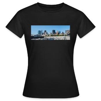 Vue panoramique sur les toits de Montréal depuis le port - T-shirt Femme - noir - Devant - AI Model Female 172 dark (172cm)