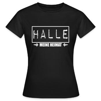 HALLE MEINE HEIMAT - Frauen T-Shirt - Schwarz - Vorne - AI Model Female 172 dark (172cm)