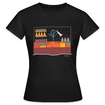 Markt Strichmännchen, Handel Waren Flohmarkt Job - Frauen T-Shirt - Schwarz - Vorne - AI Model Female 172 dark (172cm)